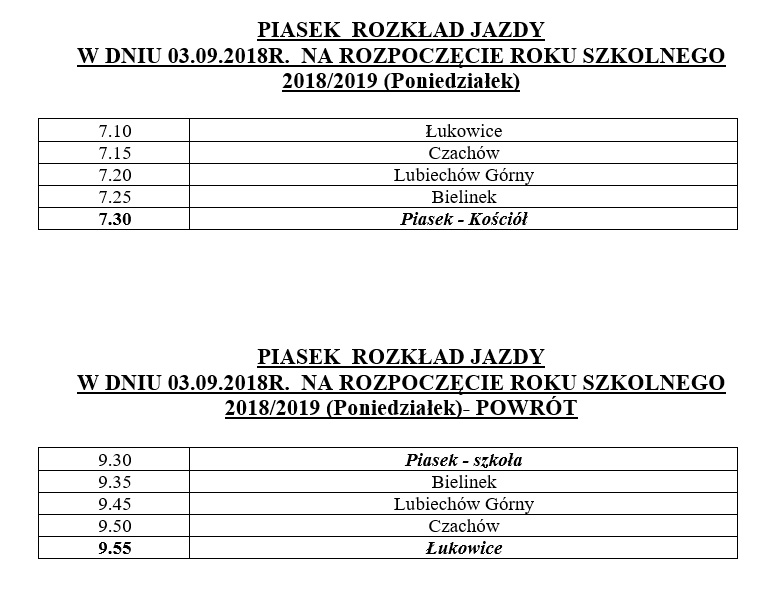 Rozpoczęcie roku szkolnego - rozkład jazdy